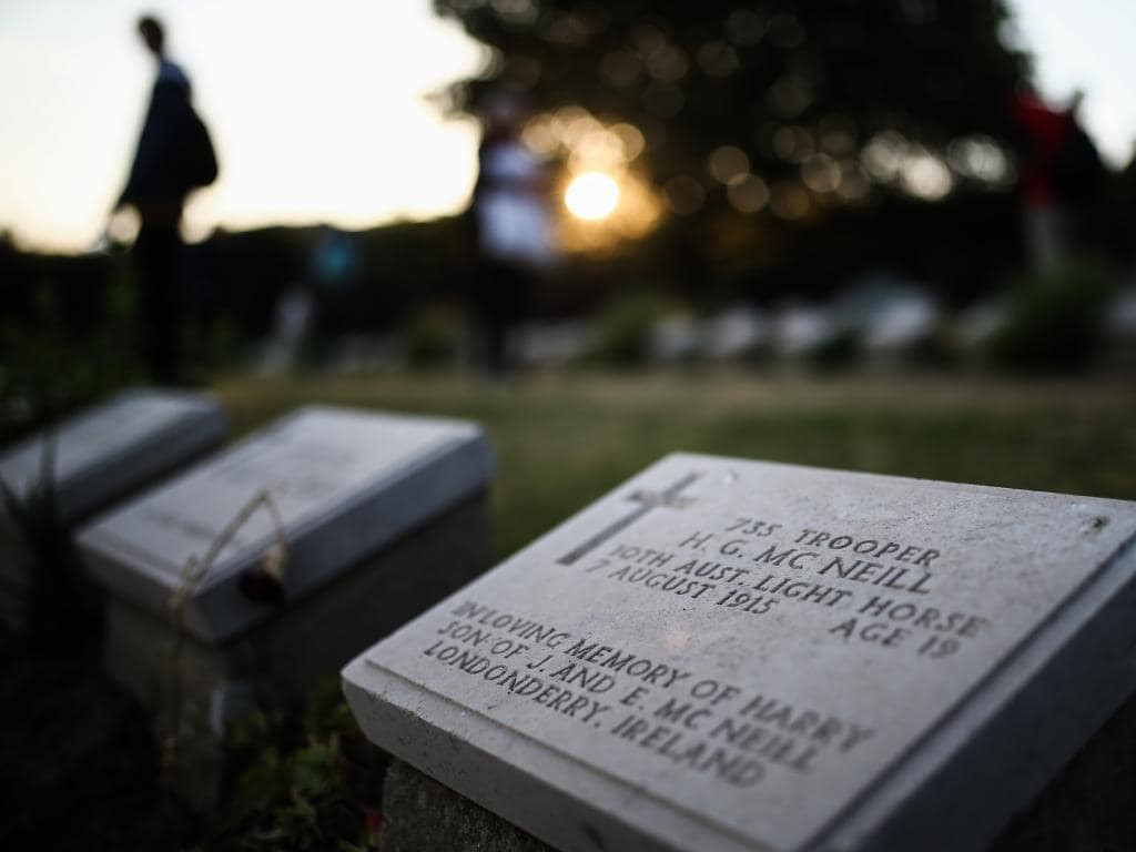 Headstone at sunset